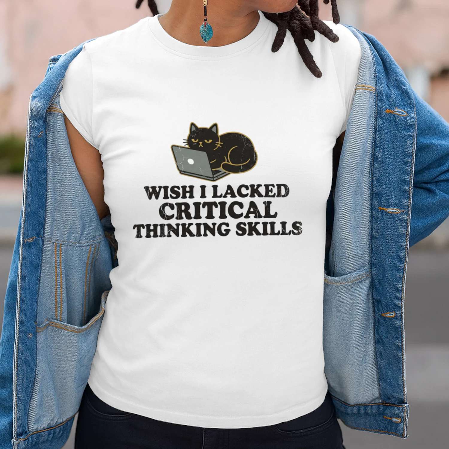 Wish I Lacked Critical Thinking Skills Funny Cat Shirt