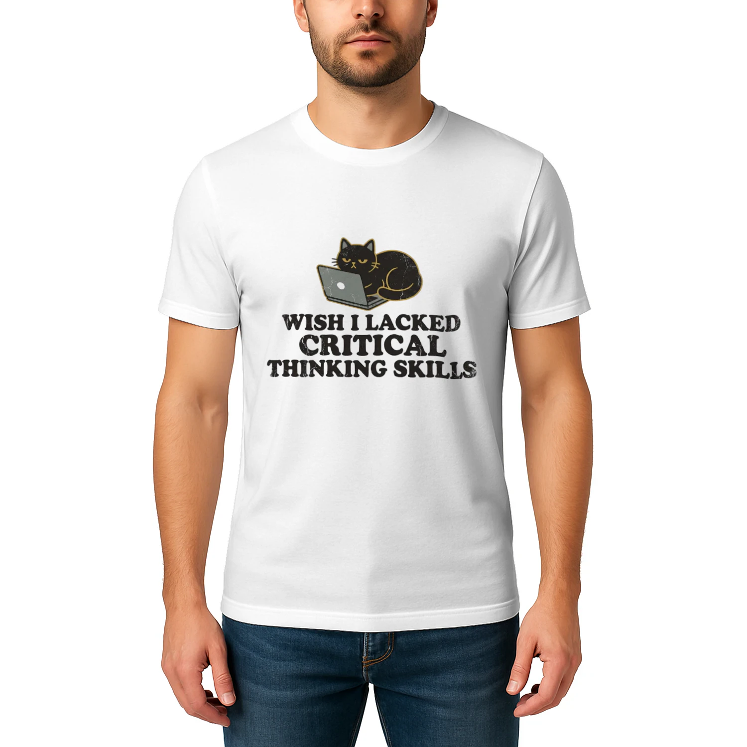 Wish I Lacked Critical Thinking Skills Funny Cat Shirt