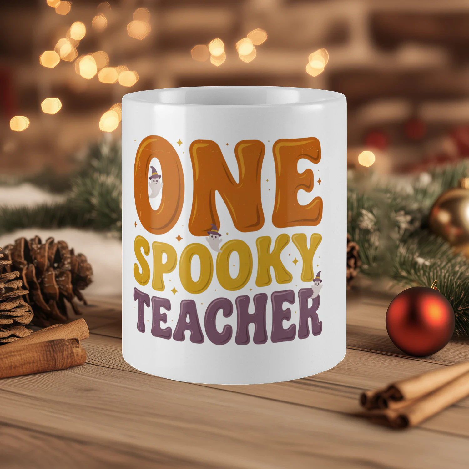 Retro One Spooky Teacher Groovy Halloween Mug 