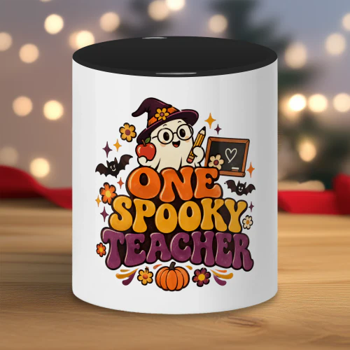 Retro One Spooky Teacher Groovy Halloween Mug
