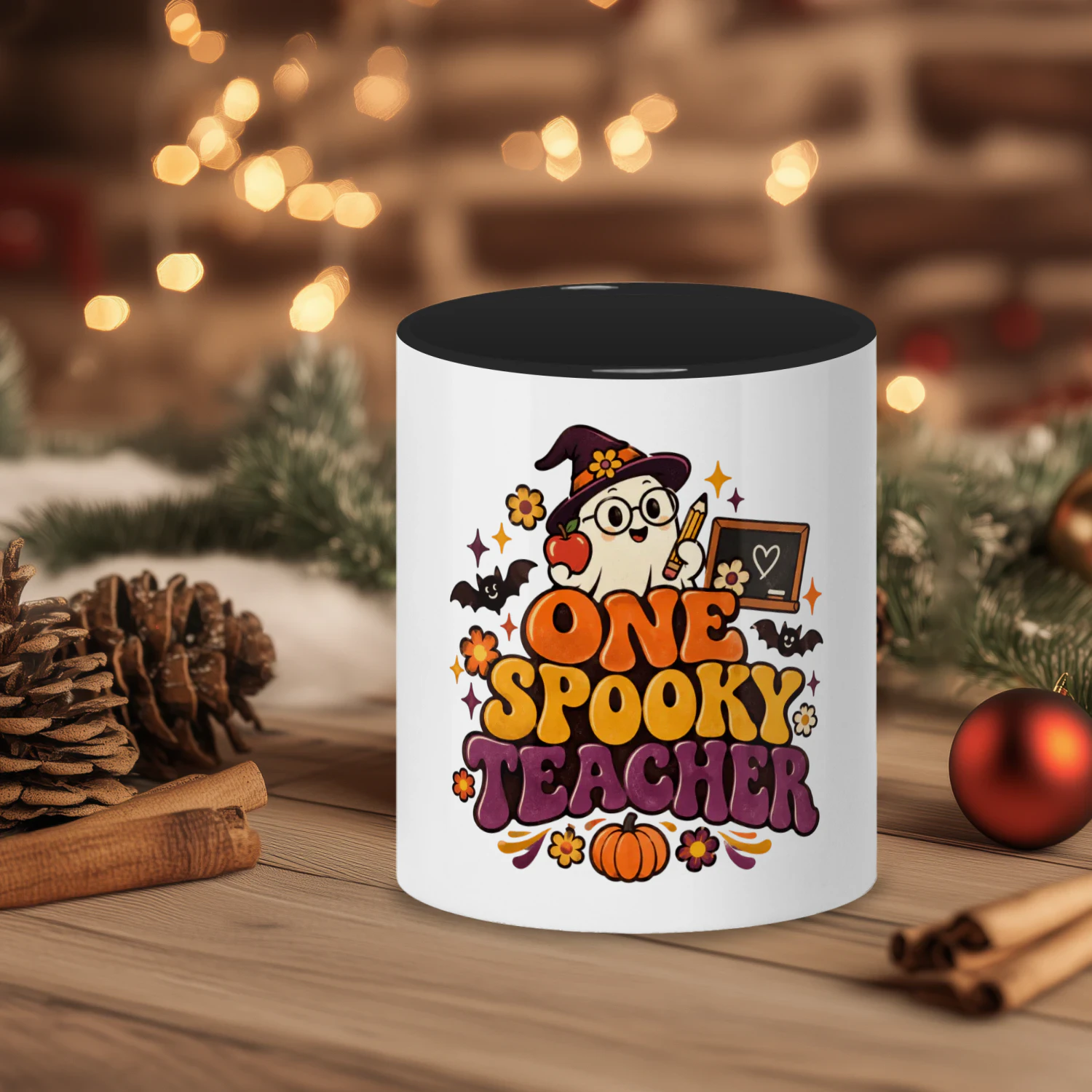 Retro One Spooky Teacher Groovy Halloween Mug 