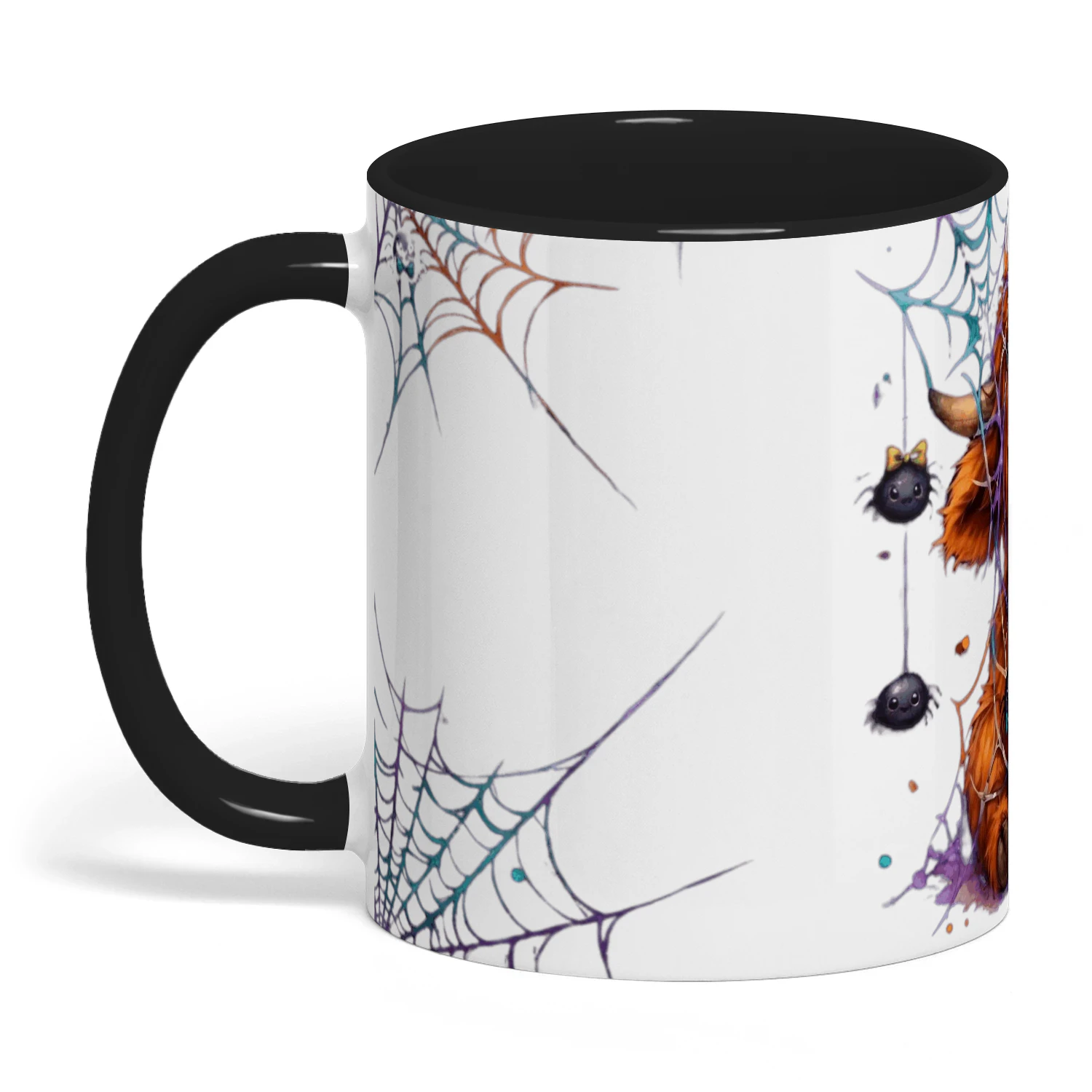 Highland Cow Halloween Mug, Cute Spider Web Cup