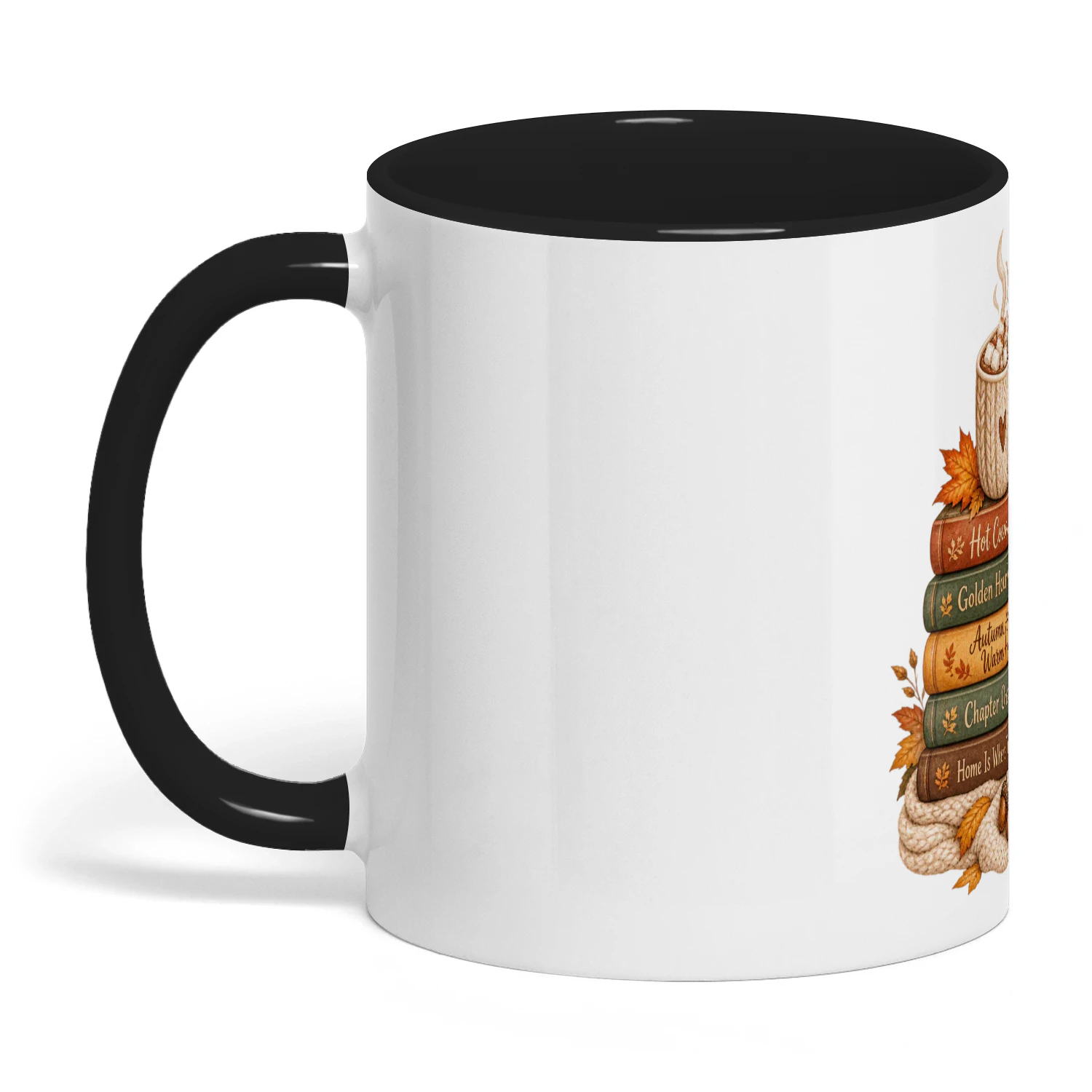 Autumn Books & Warm Hugs Mug, Cozy Fall Book Lover Coffee Cup, Hot Cocoa Pumpkin Ceramic Gift Mug