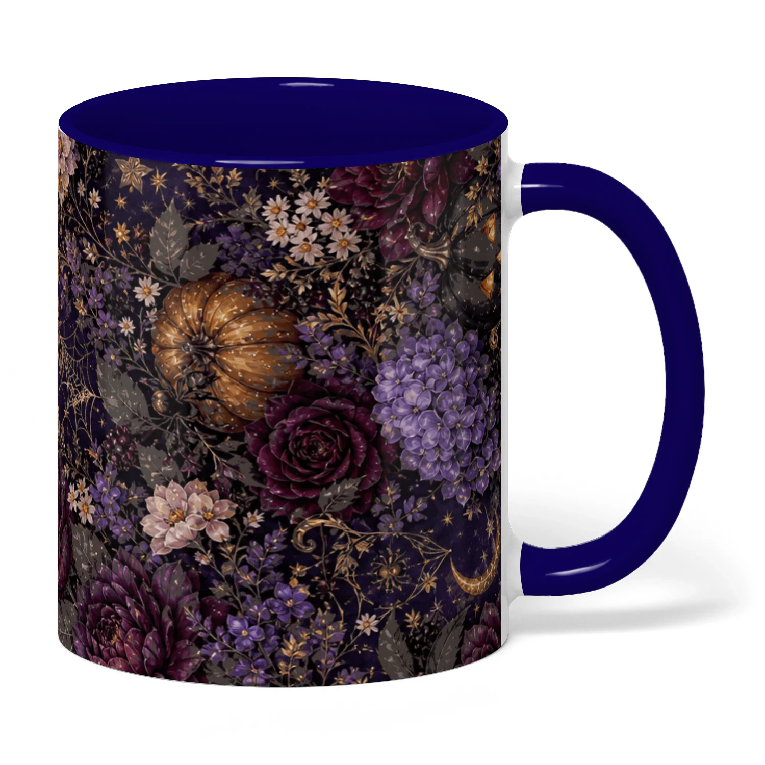 Dark Floral Witchy Mug, Gothic Moon Roses Coffee Cup, Moody Dark Academia Ceramic Gift Mug