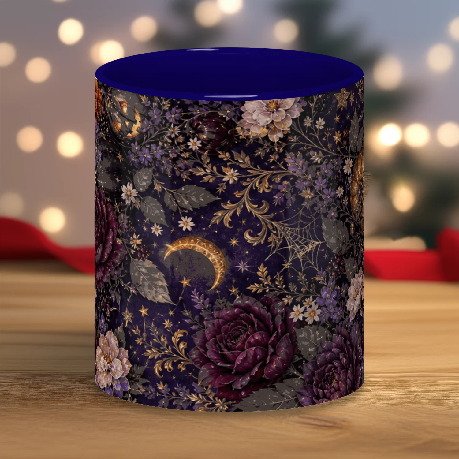 Dark Floral Witchy Mug, Gothic Moon Roses Coffee Cup, Moody Dark Academia Ceramic Gift Mug