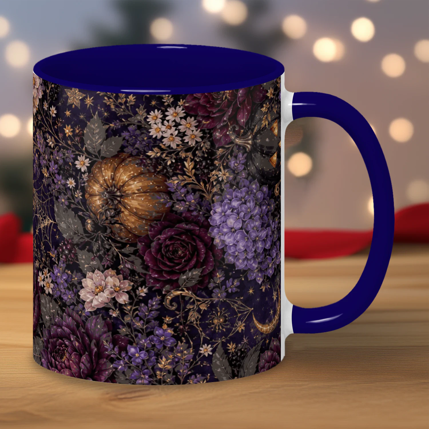 Dark Floral Witchy Mug, Gothic Moon Roses Coffee Cup, Moody Dark Academia Ceramic Gift Mug