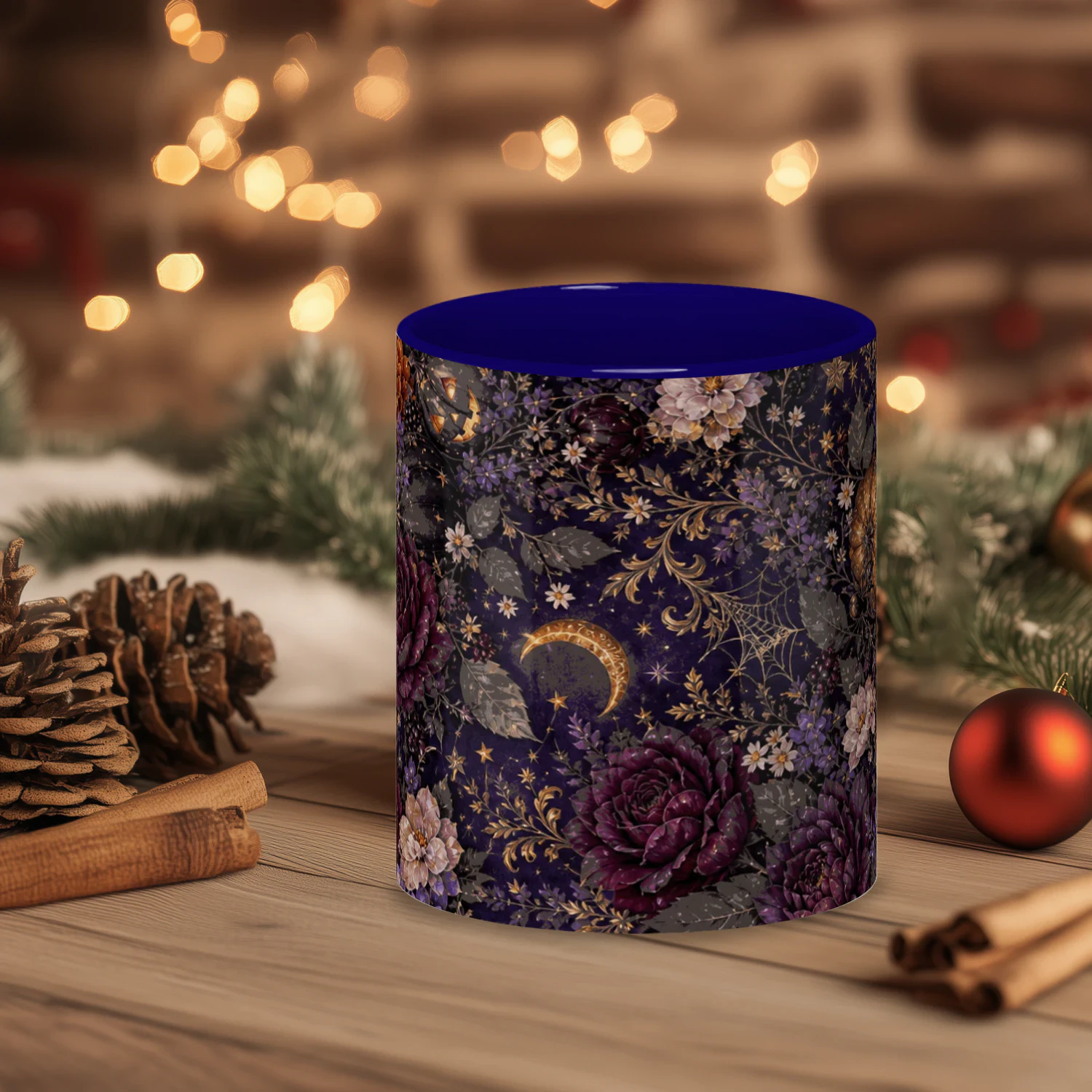 Dark Floral Witchy Mug, Gothic Moon Roses Coffee Cup, Moody Dark Academia Ceramic Gift Mug