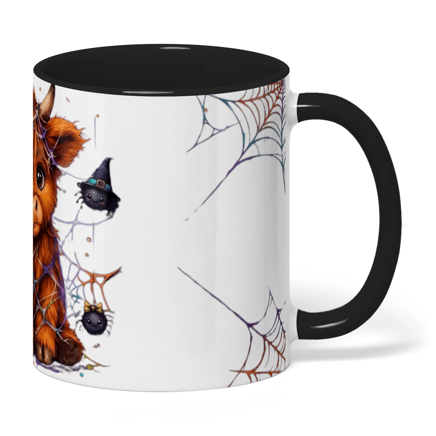 Highland Cow Halloween Mug, Cute Spider Web Cup