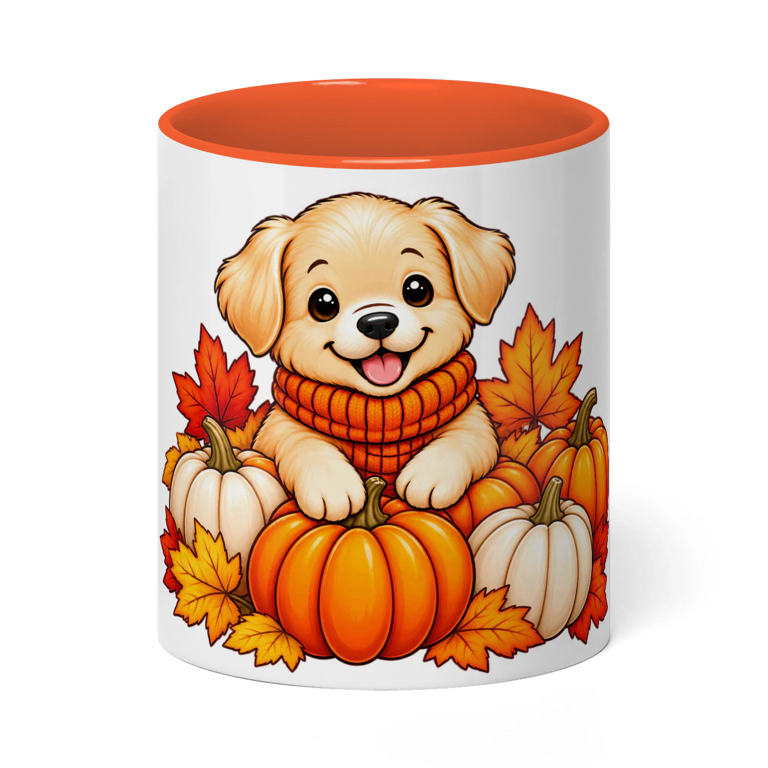 Golden Retriever Puppy Mug, Cute Fall Pumpkin Coffee Cup, Autumn Dog Lover Ceramic Mug Gift