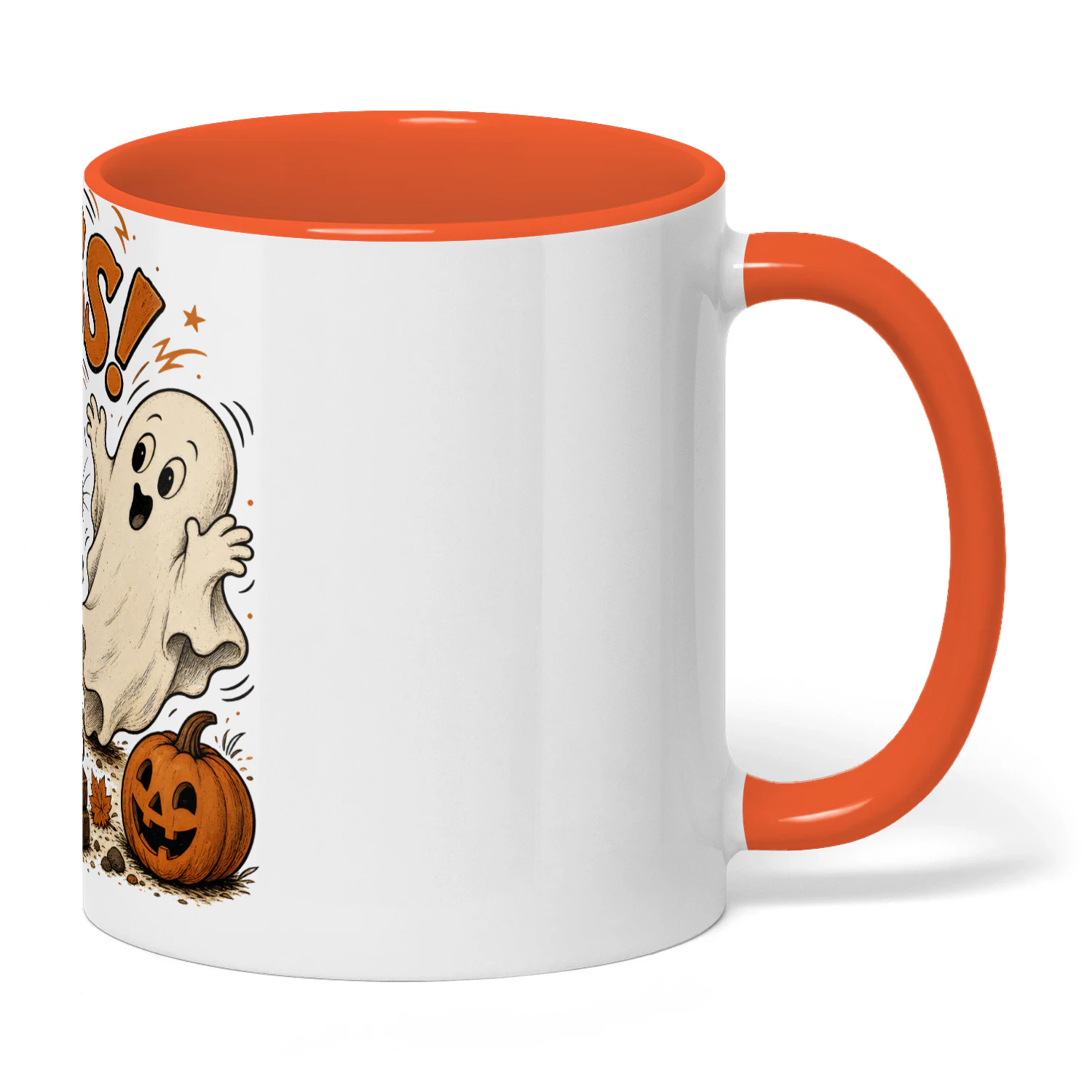 Black Cat and Ghost Halloween Mug, Funny Vintage Hiss Coffee Cup, Retro Pumpkin Ceramic Gift Mug