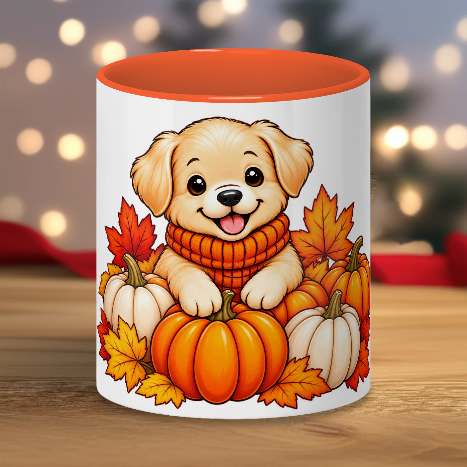 Golden Retriever Puppy Mug, Cute Fall Pumpkin Coffee Cup, Autumn Dog Lover Ceramic Mug Gift