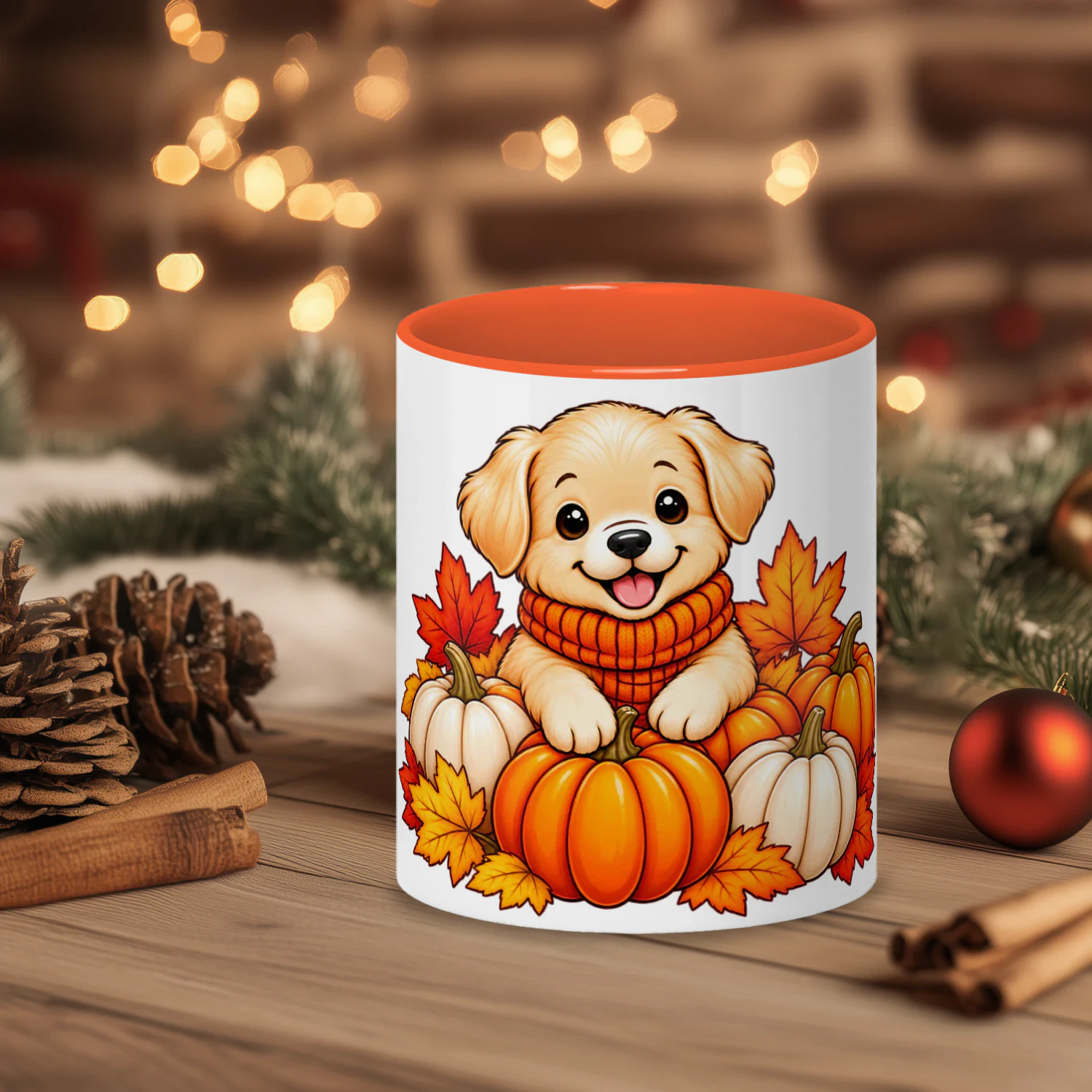 Golden Retriever Puppy Mug, Cute Fall Pumpkin Coffee Cup, Autumn Dog Lover Ceramic Mug Gift