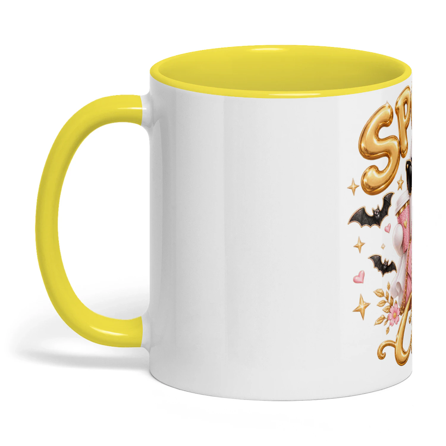 Spooky Chic Ghost Mug – Pink & Gold Halloween Coffee Cup – Cute Halloween Gift for Her