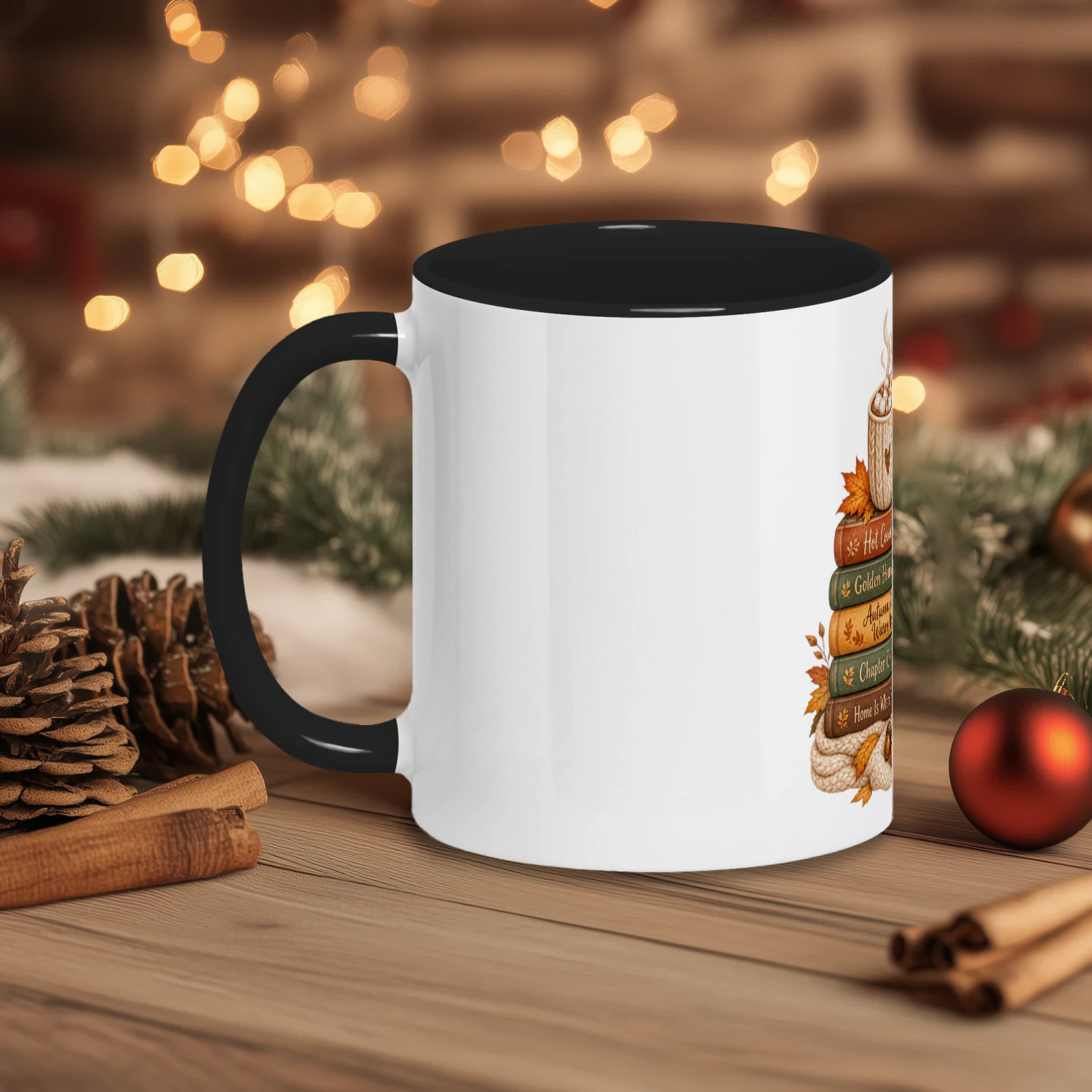 Autumn Books & Warm Hugs Mug, Cozy Fall Book Lover Coffee Cup, Hot Cocoa Pumpkin Ceramic Gift Mug