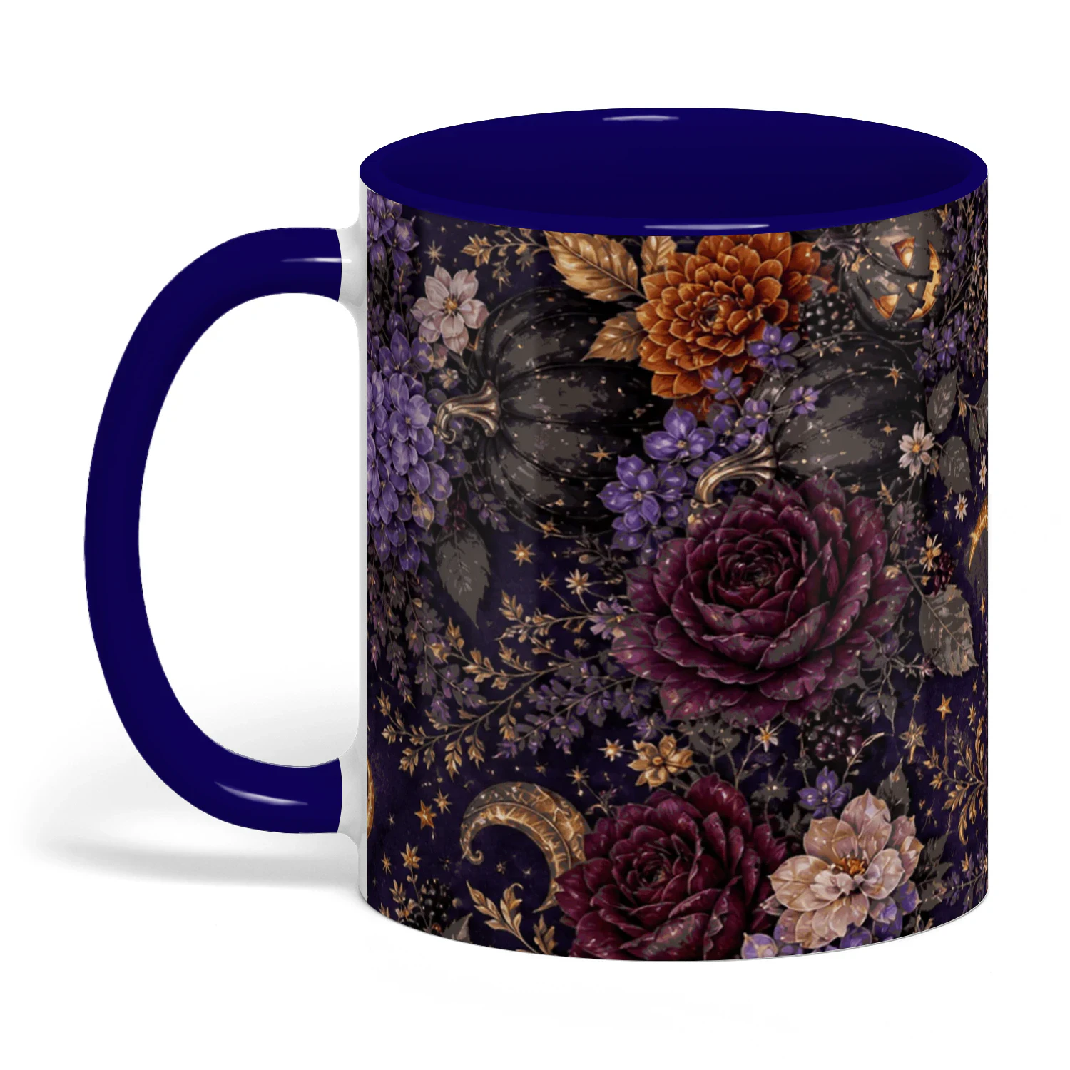 Dark Floral Witchy Mug, Gothic Moon Roses Coffee Cup, Moody Dark Academia Ceramic Gift Mug