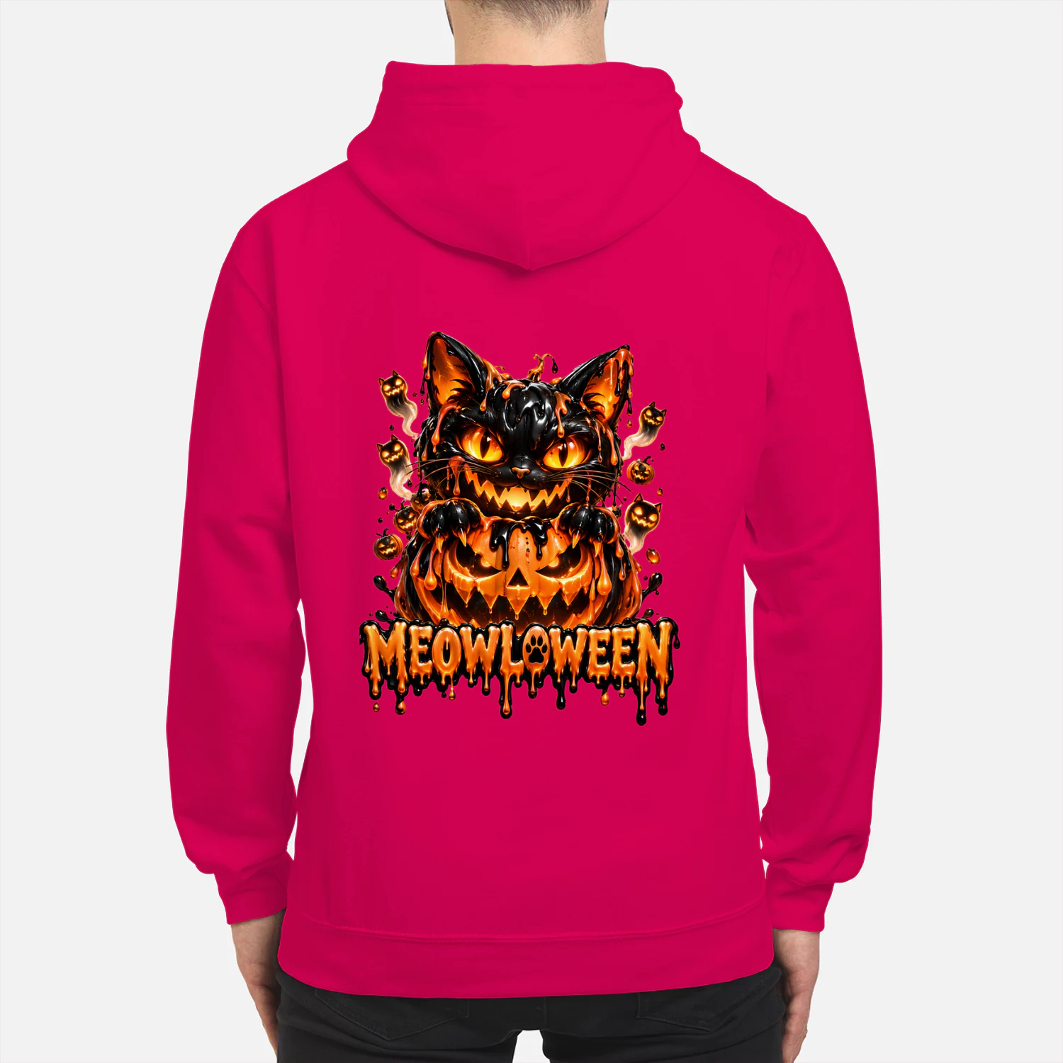 MEOWLOWEEN Black Cat Pumpkin Halloween T-Shirt – Spooky Cat Jack O Lantern Graphic Tee