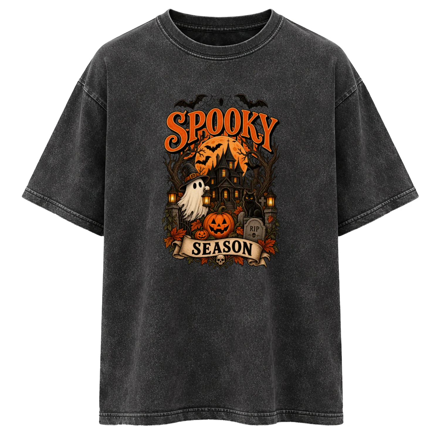 Spooky Season Halloween Shirt – Haunted House Ghost Black Cat Pumpkin Tee