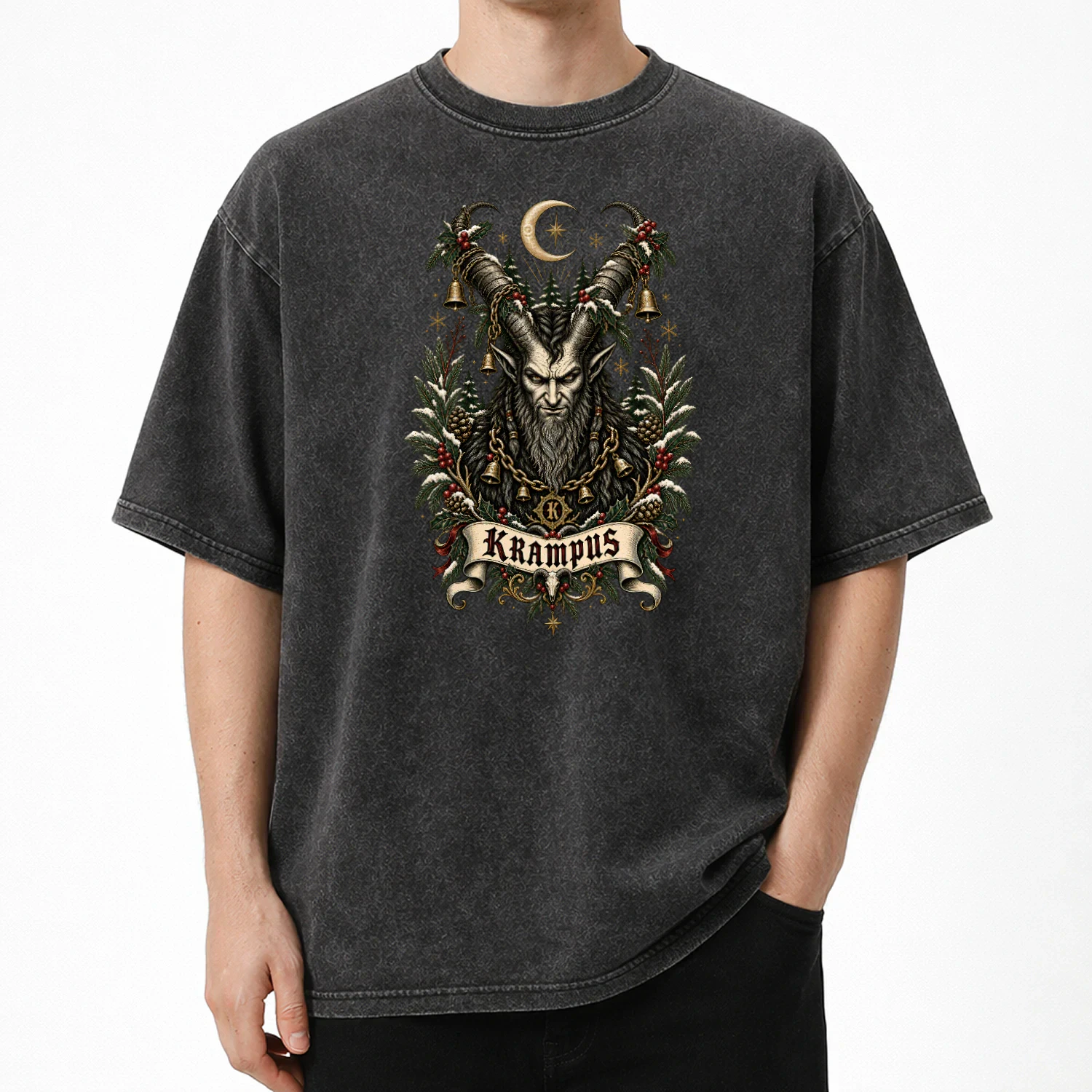 KRAMPUS Dark Folklore T-Shirt – Gothic Christmas Graphic Tee, Alpine Winter Mythology Shirt, Pagan Yule Horror Design