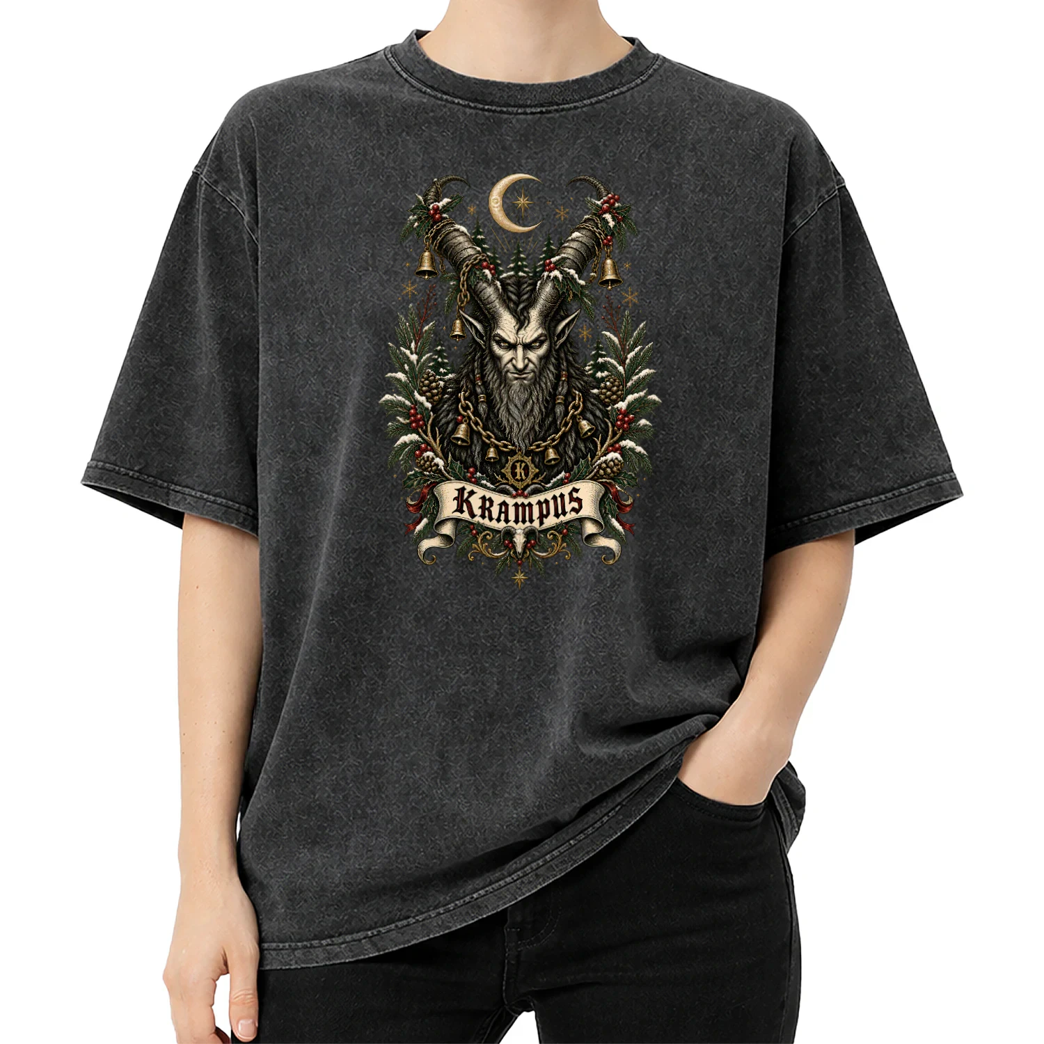 KRAMPUS Dark Folklore T-Shirt – Gothic Christmas Graphic Tee, Alpine Winter Mythology Shirt, Pagan Yule Horror Design