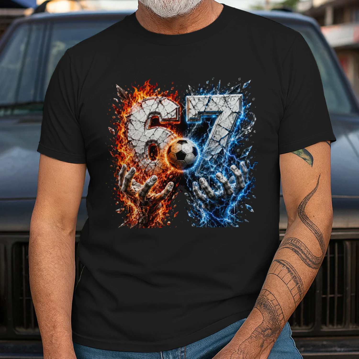 67 Game Day Shirt, Fire and Lightning Soccer Tee, Number 67 Athlete Gift