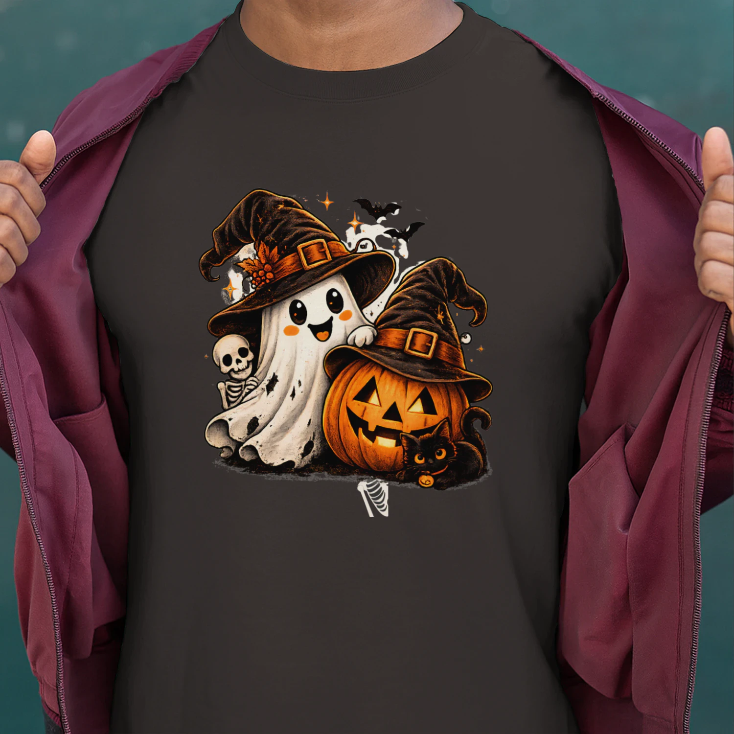 Halloween Ghost & Pumpkin Witch Hat PNG