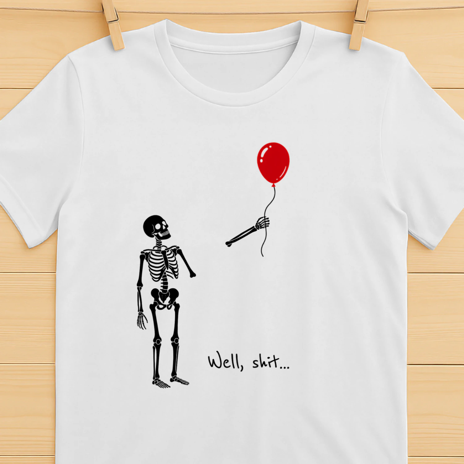 Skeleton Lost Red Balloon T-Shirt, Well Shit Funny Halloween Shirt