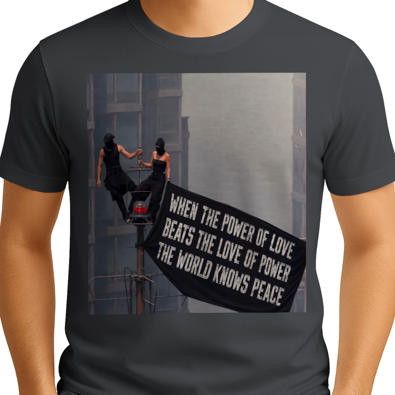 When the Power of Love Beats the Love of Power the World Knows Peace T-Shirt | Empire State Building | Angela Nikolau & Ivan Beerkus Graphic Tee