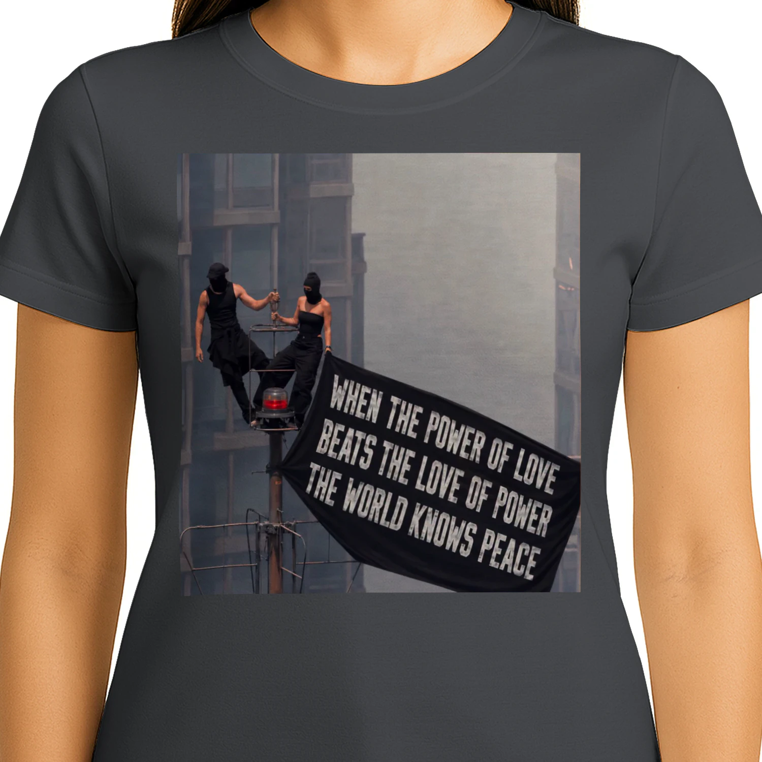 When the Power of Love Beats the Love of Power the World Knows Peace T-Shirt | Empire State Building | Angela Nikolau & Ivan Beerkus Graphic Tee