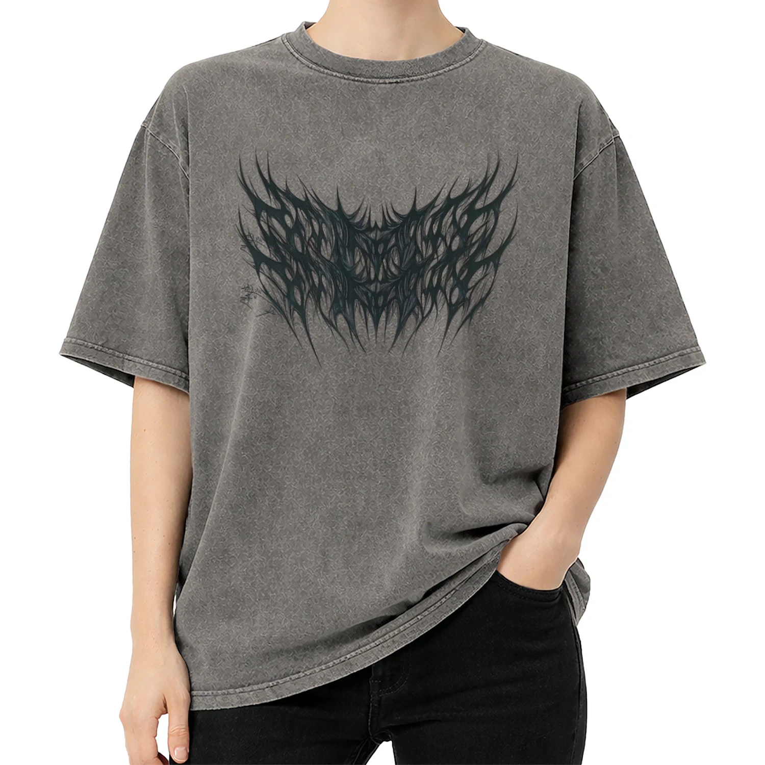 "Acid Darkness" - Oversized Premium T-Shirt mit Vintage Wash & Mystischem Motiv