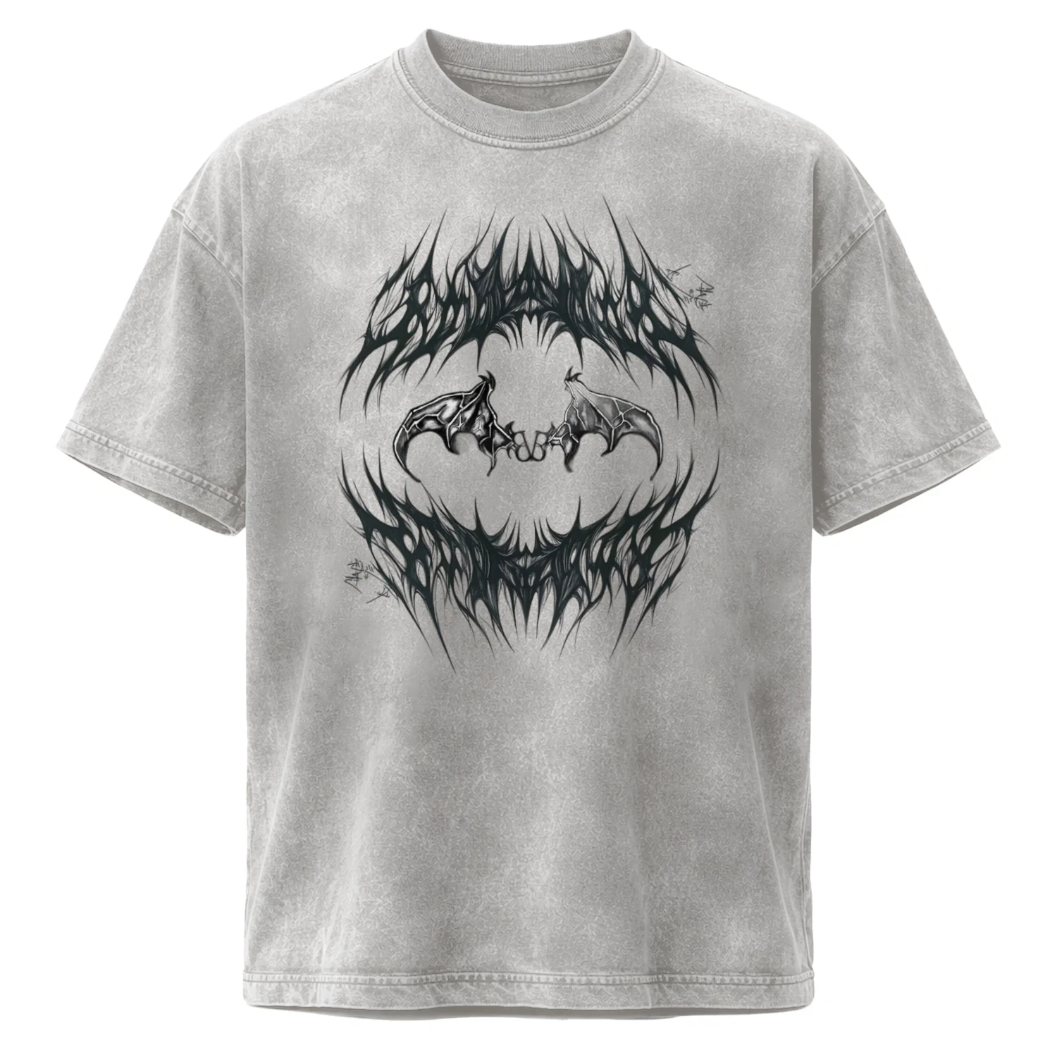 The "Gothic Bat Wings" Premium Acid Wash Tee