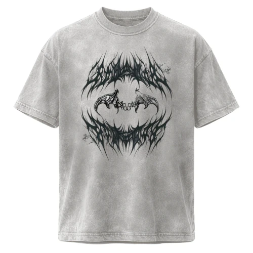 Gothic Bat Acid Wash Tee - EU
