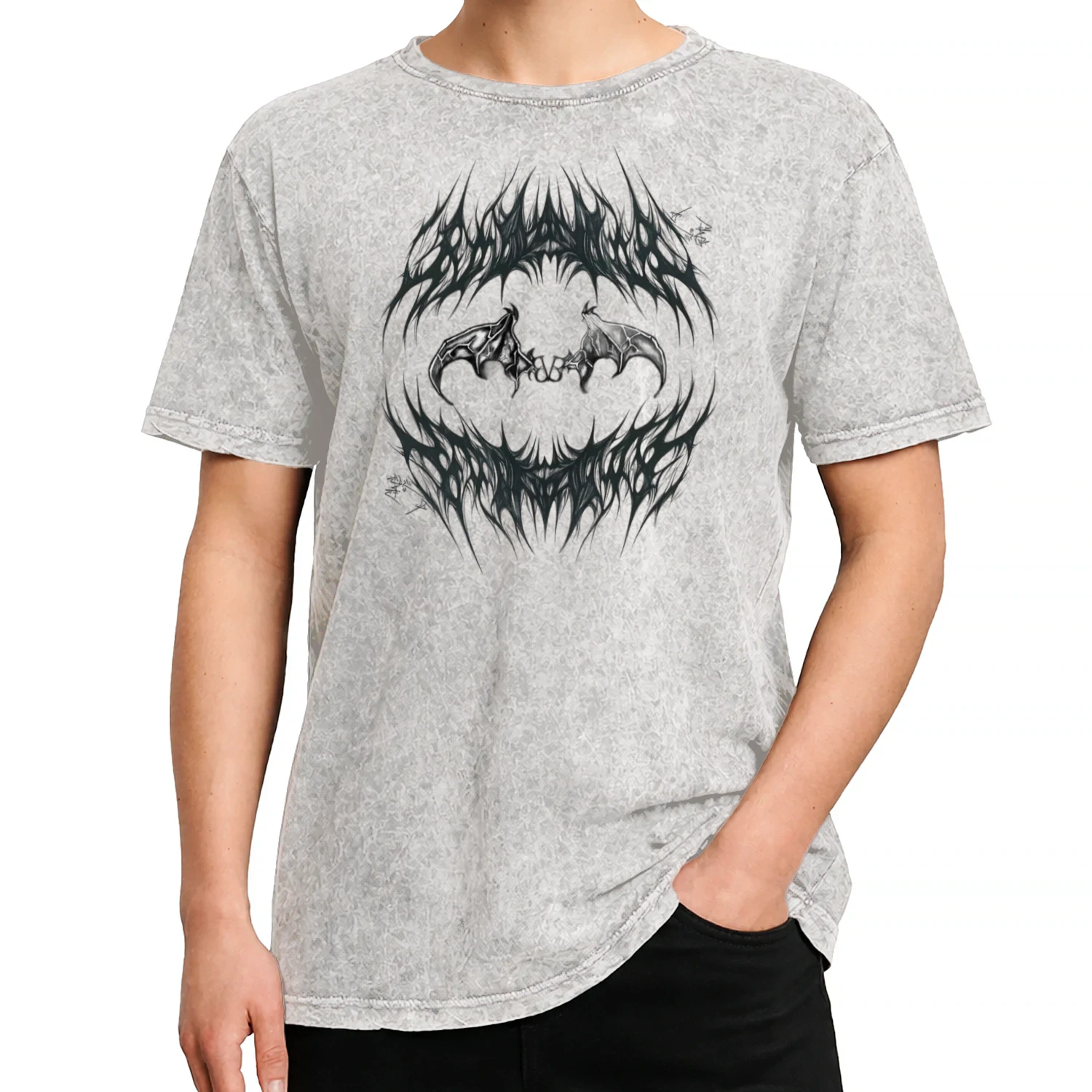 The "Gothic Bat Wings" Premium Acid Wash Tee