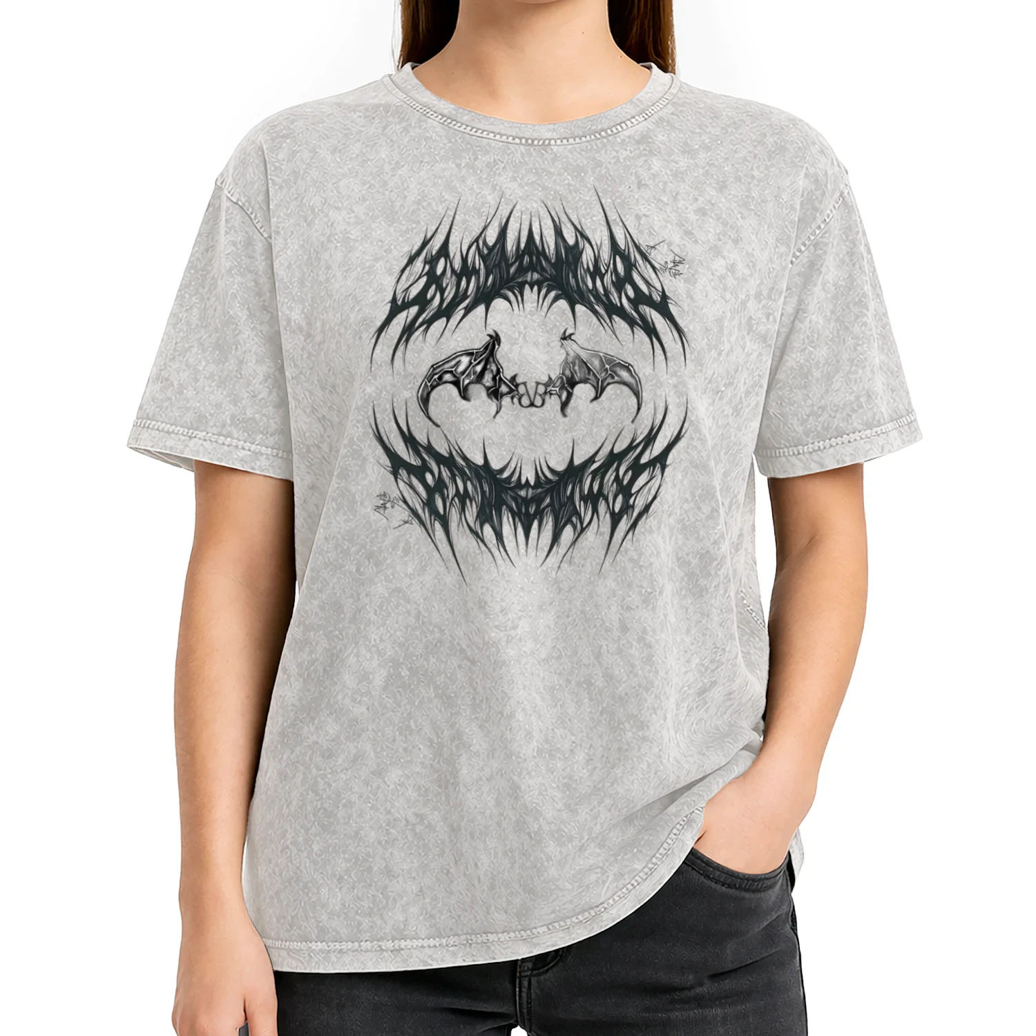 The "Gothic Bat Wings" Premium Acid Wash Tee