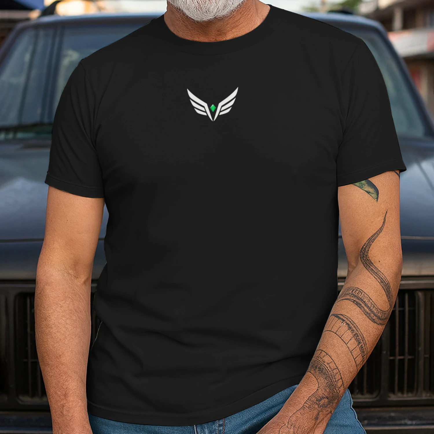 Design sans titre (1)Camiseta Negra Premium "Vertex Wings" - Estilo Minimalista Urbano