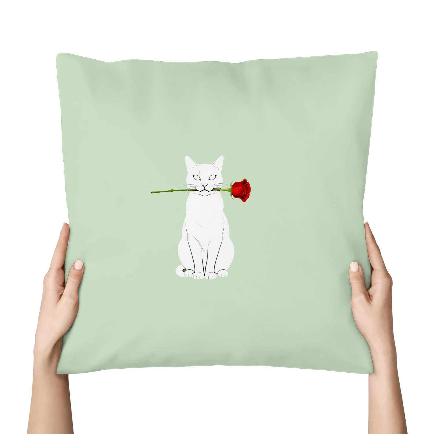Luxury Cat Holding Rose Line Art (1)