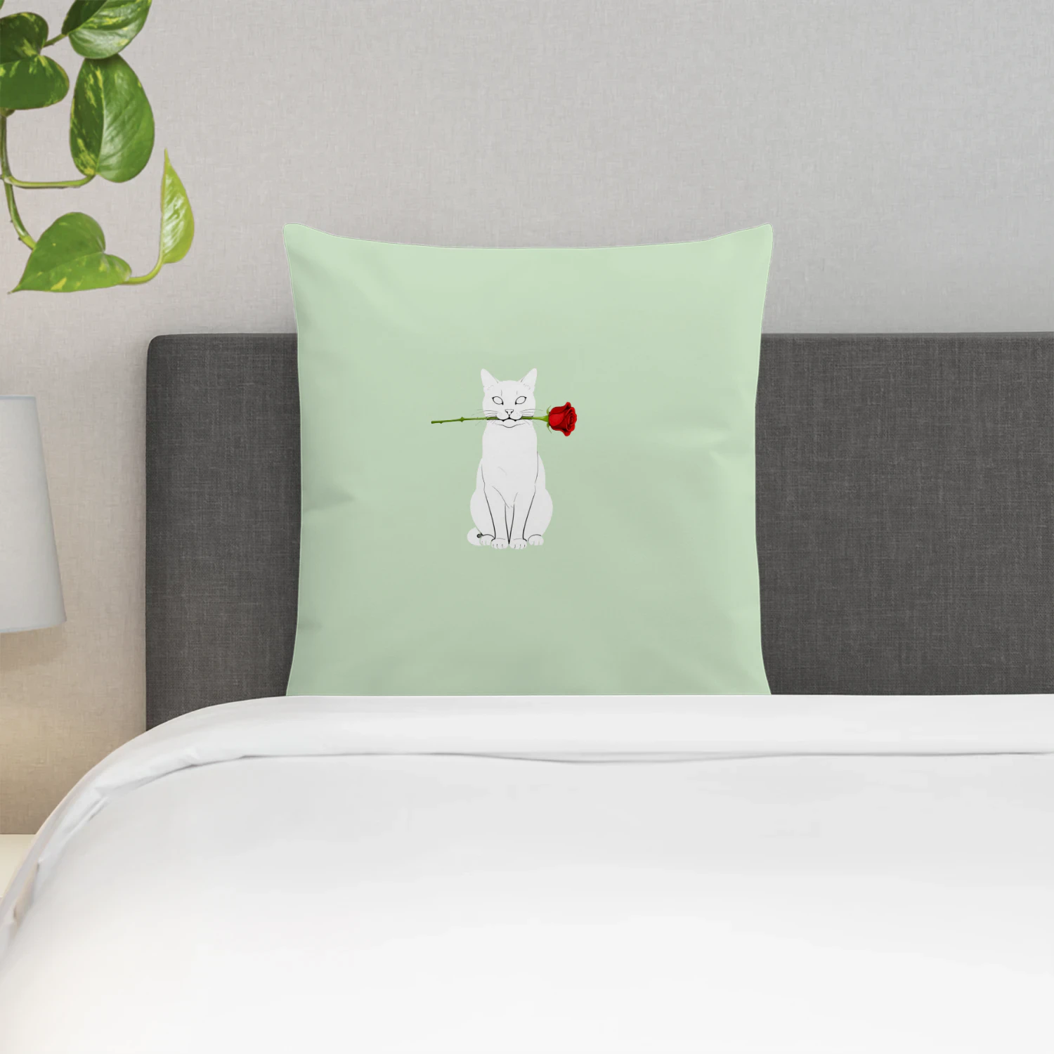 Luxury Cat Holding Rose Line Art (1)