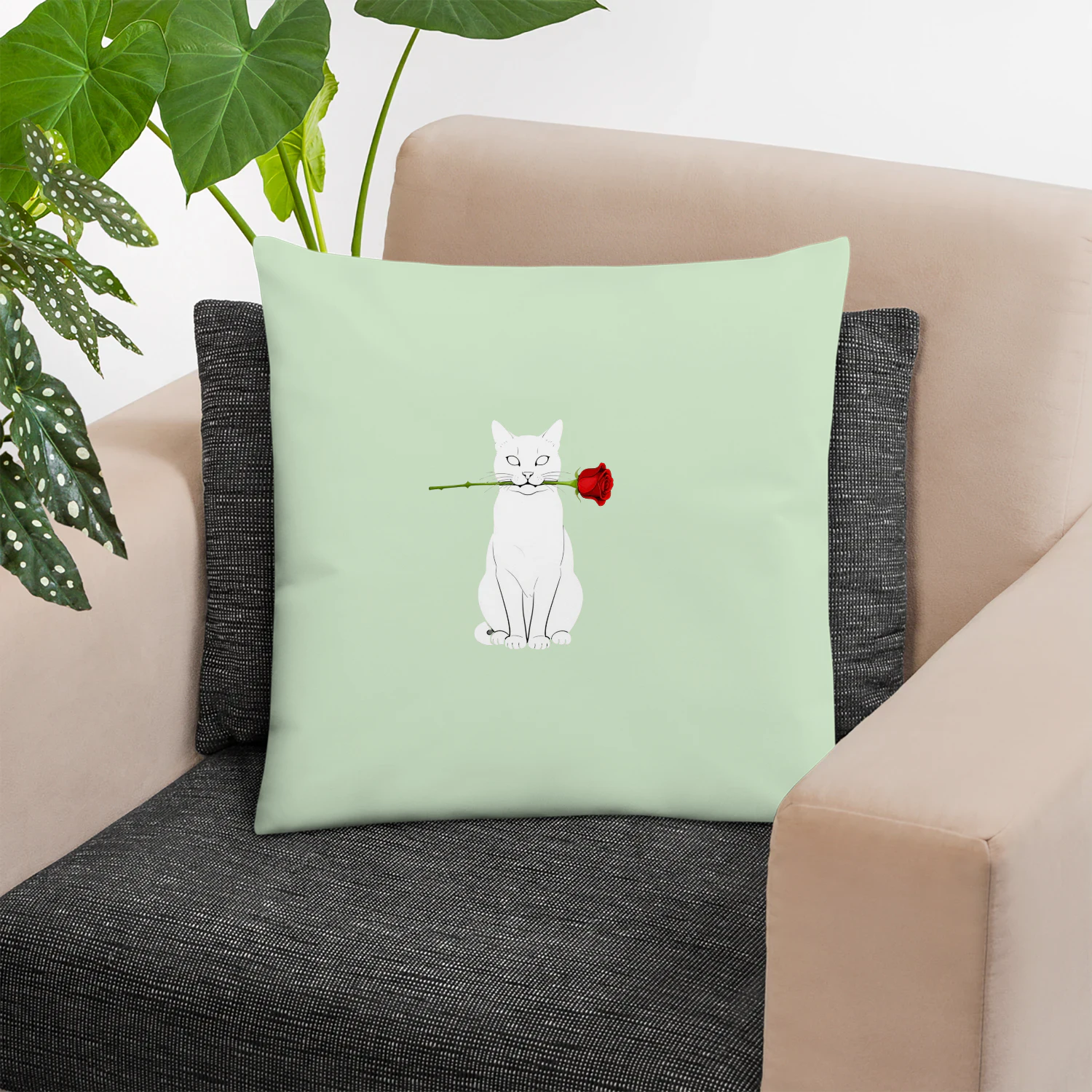 Luxury Cat Holding Rose Line Art (1)