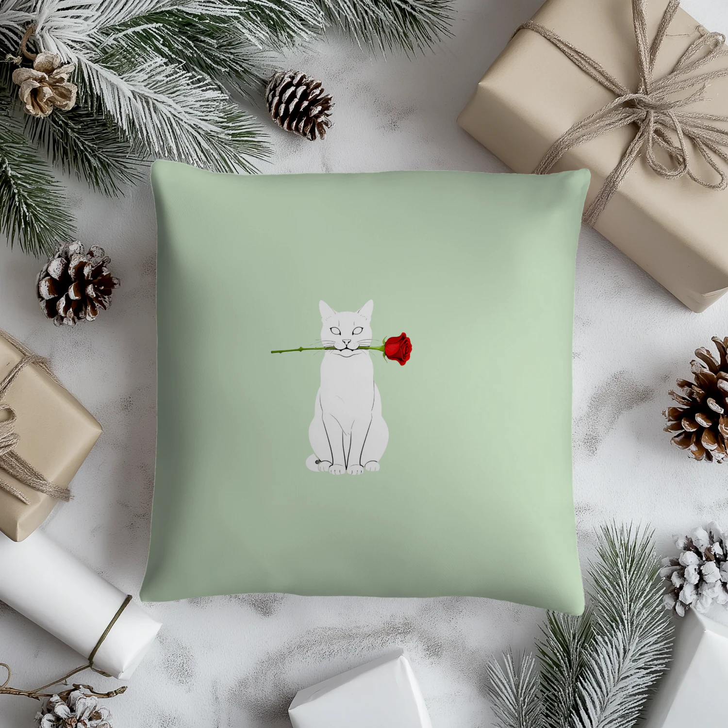 Luxury Cat Holding Rose Line Art (1)