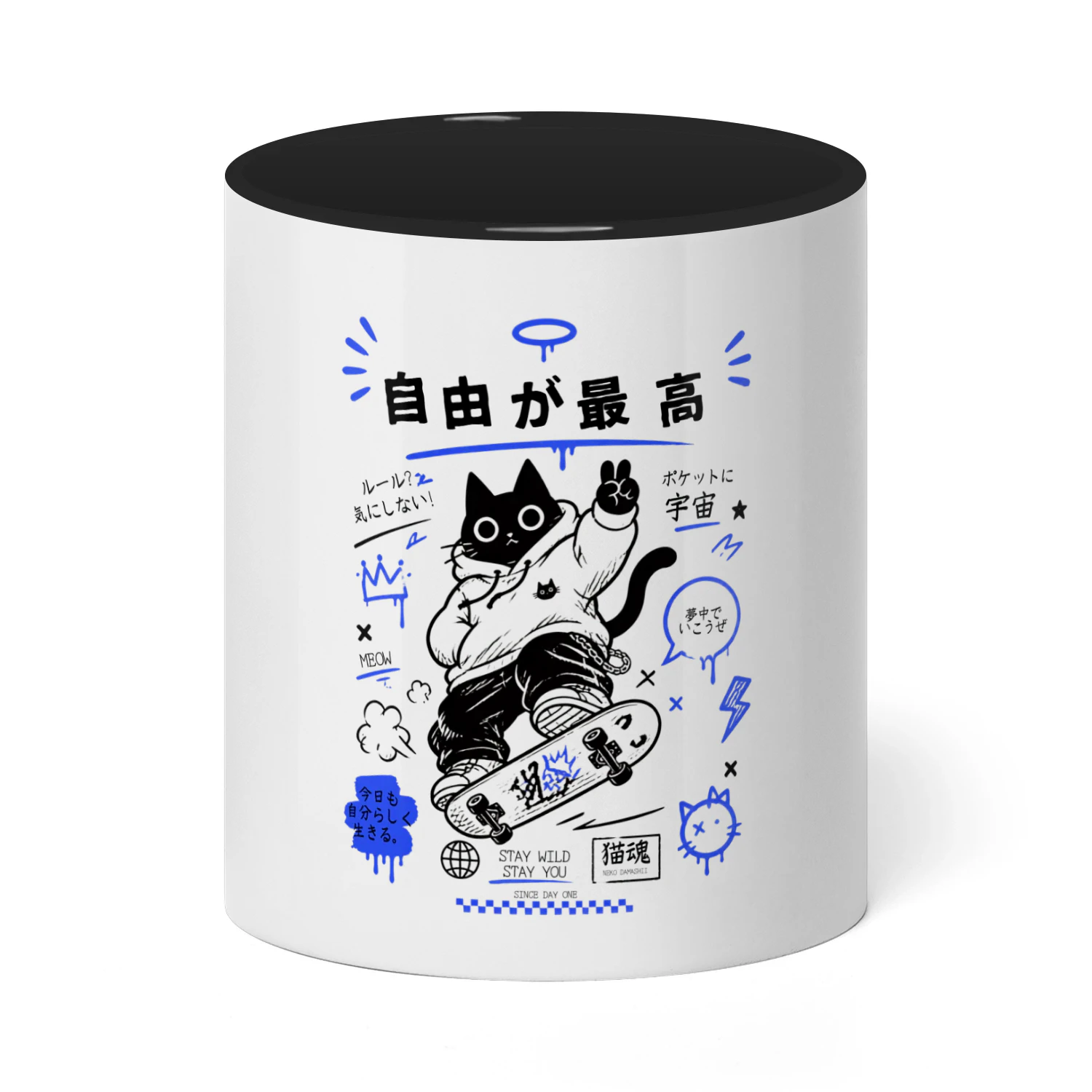 Luxury Cat Holding Rose Line ArtTwo-tone Ceramic Mug 11oz