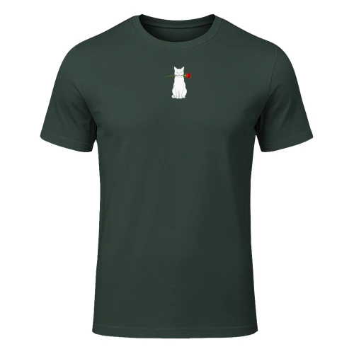 Minimalist Cat & Rose Fine Art Tee – Elegant Graphic Design