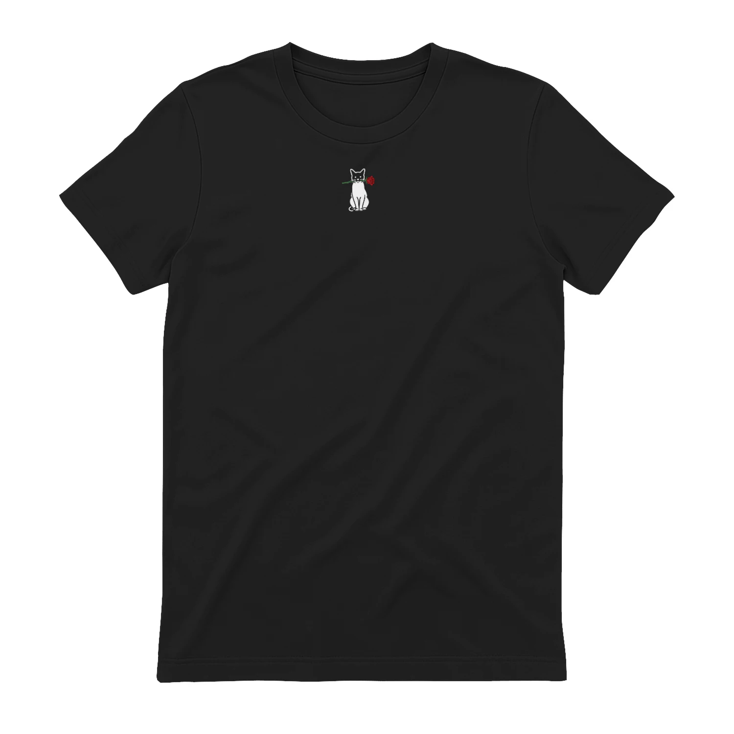 Minimalist Cat & Rose Fine Art Tee – Elegant Graphic Design(1)