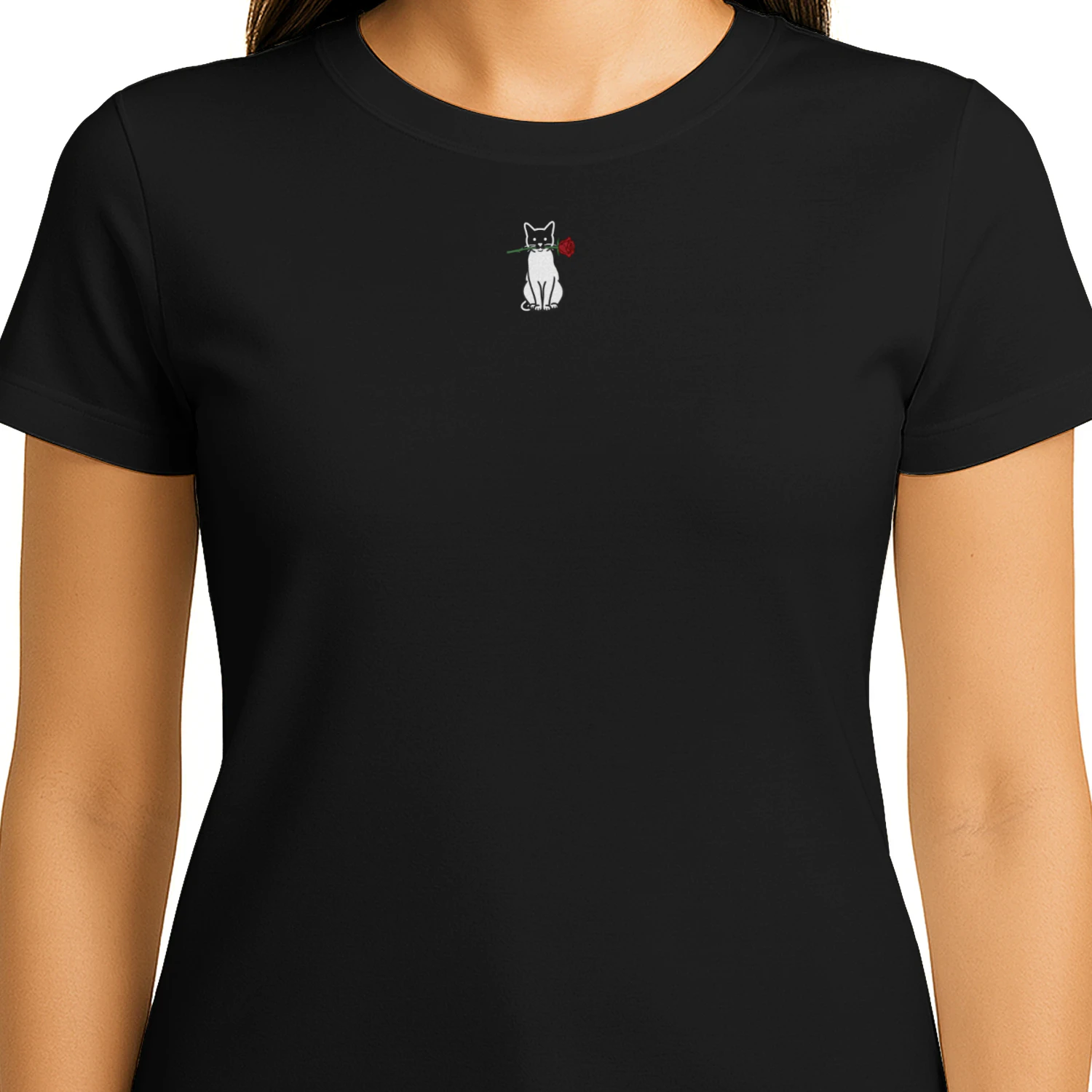Minimalist Cat & Rose Fine Art Tee – Elegant Graphic Design(1)