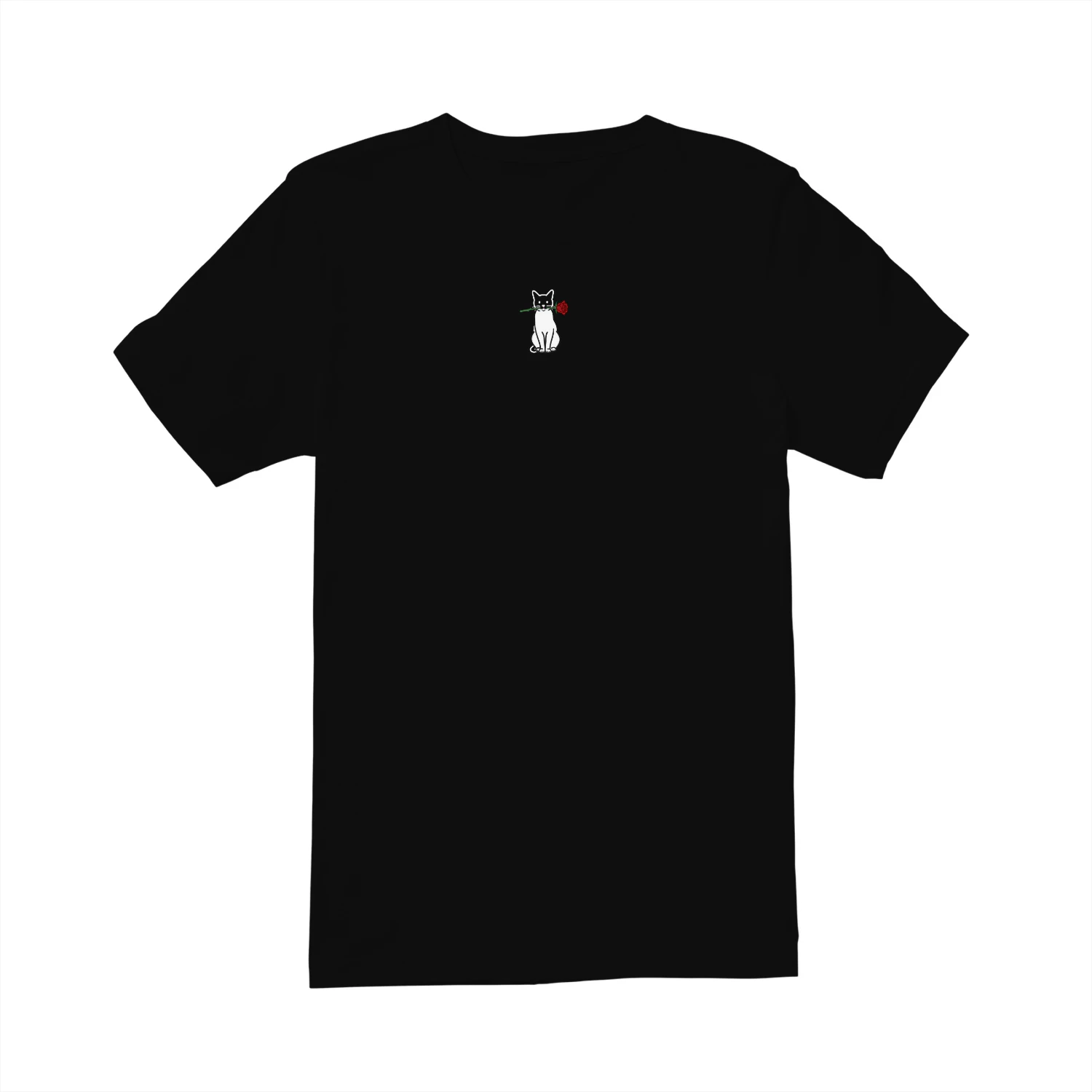 Minimalist Cat & Rose Fine Art Tee – Elegant Graphic Design(1)
