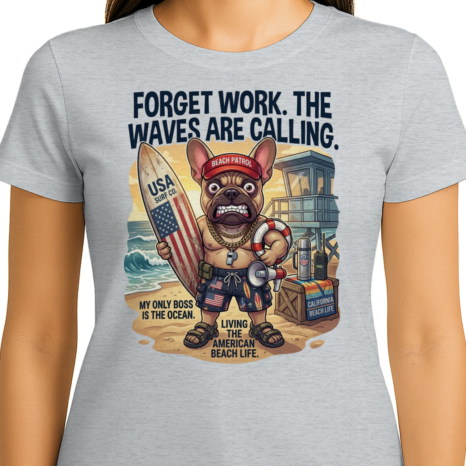 Tshirt-Frenchie Surf Boss Poster