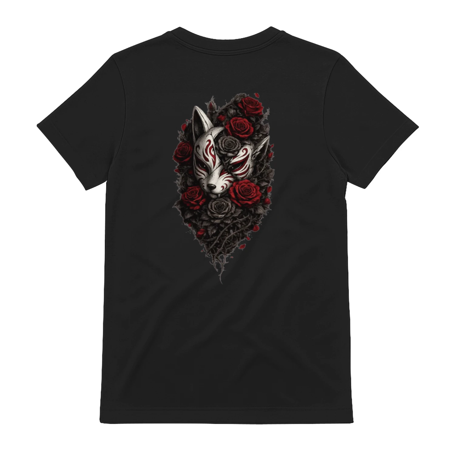 Crimson Kitsune Rose Oversized Gothic Japanese Streetwear T-Shirt