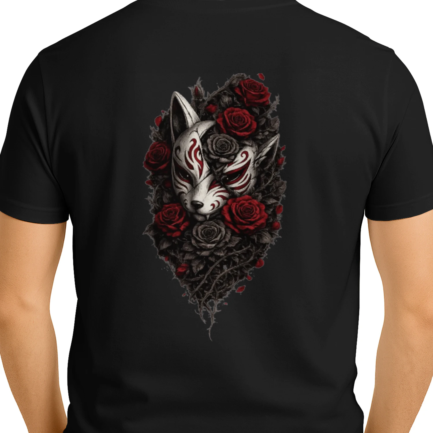 Crimson Kitsune Rose Oversized Gothic Japanese Streetwear T-Shirt
