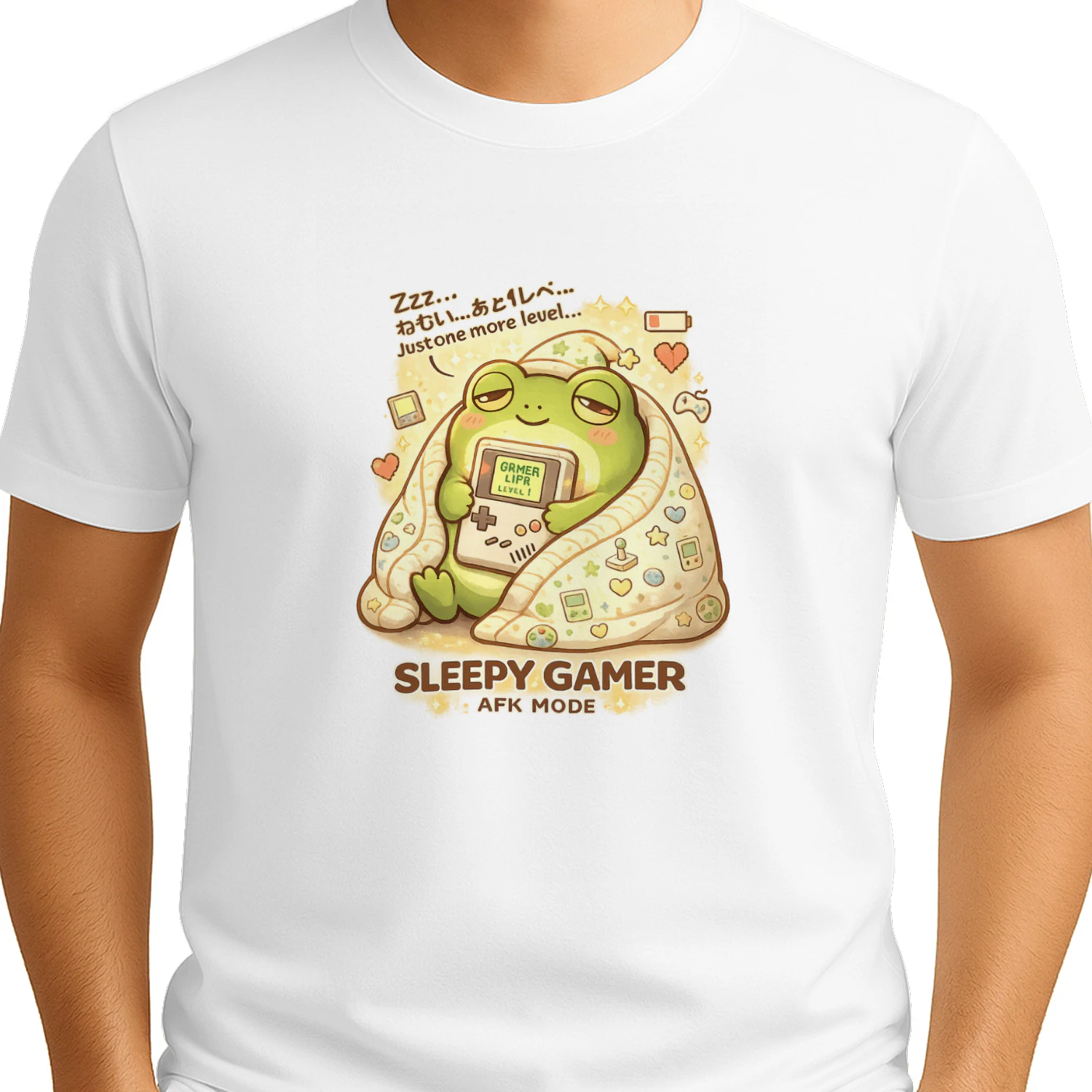 Sleepy Gamer Anime T-Shirt | Cozy Kawaii Gamer Graphic Tee