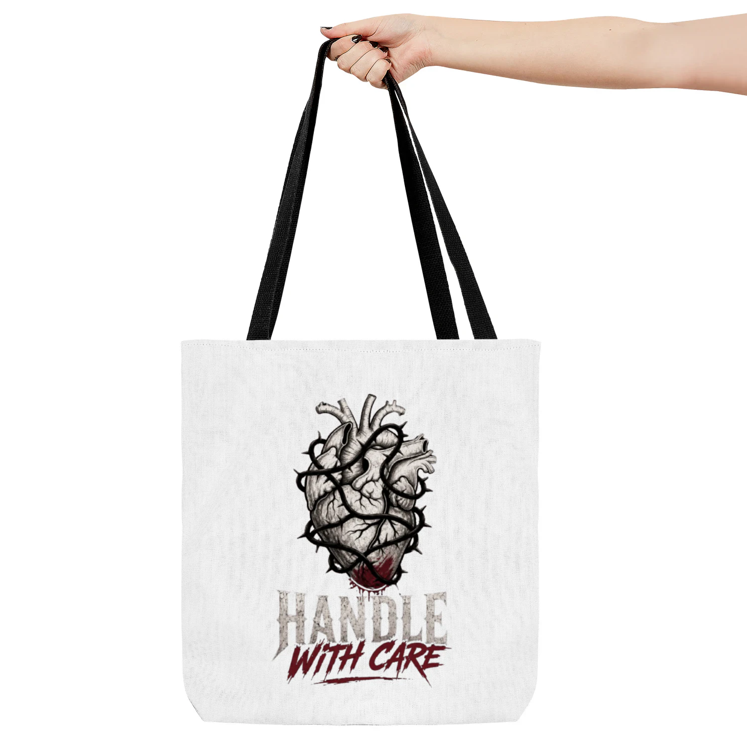 Handle With Care Gothic Tote Bag – Dark Aesthetic Alternative Fashion Shoulder Bag