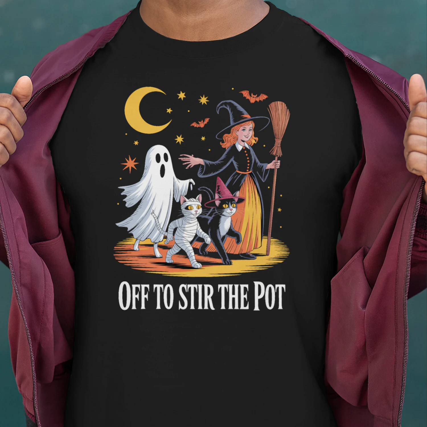 off to stir the pot halloween witch cat funny