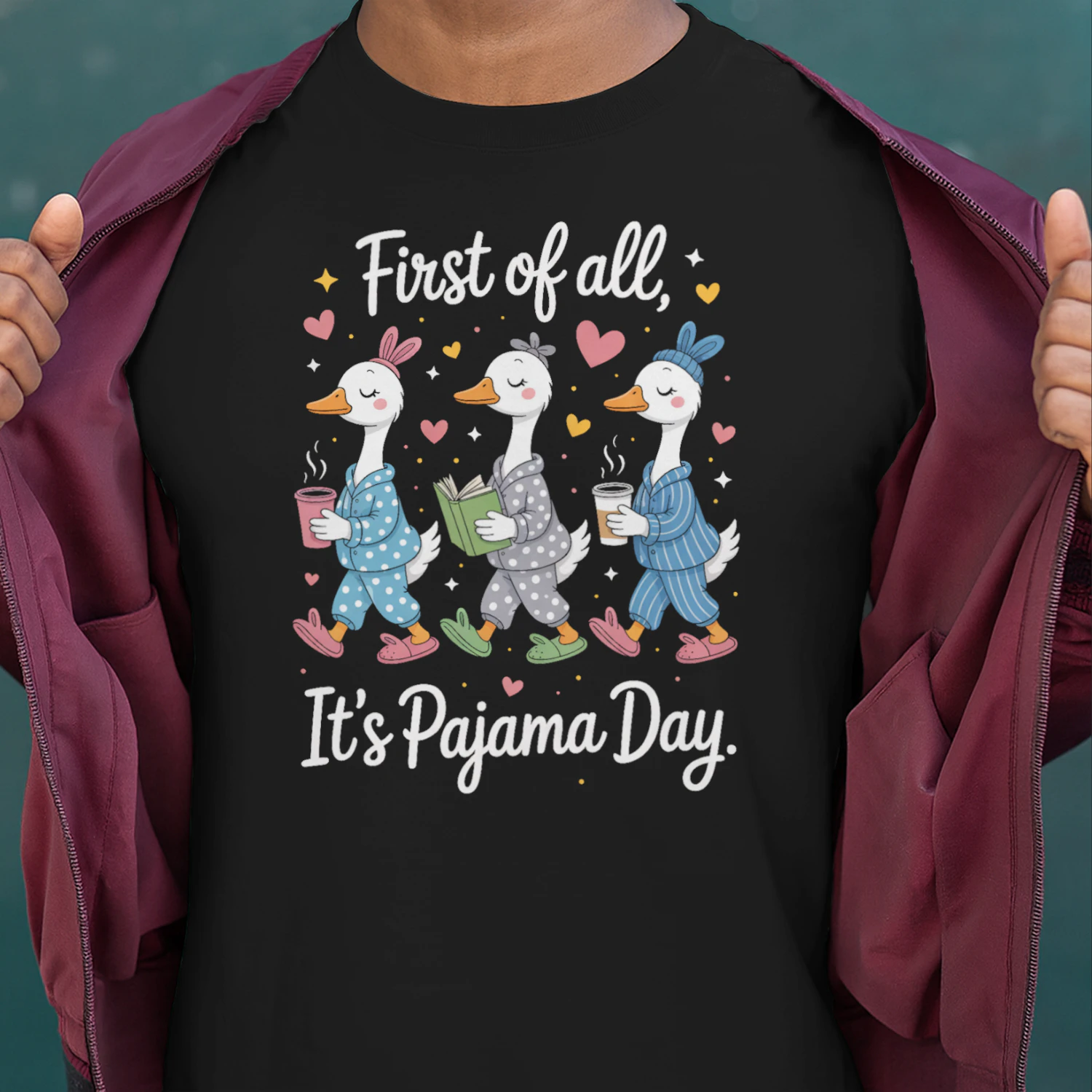 first of all its pajama day geese funny